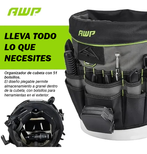 Awp Organizador de Herramientas de Cubo de 51 Bolsillos, Color Negro.